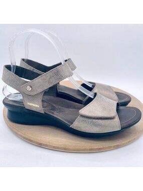 Mephisto Sandals Womens 9 40 Taupe Leather Slingback Pattie Comfort Wedge Shiny